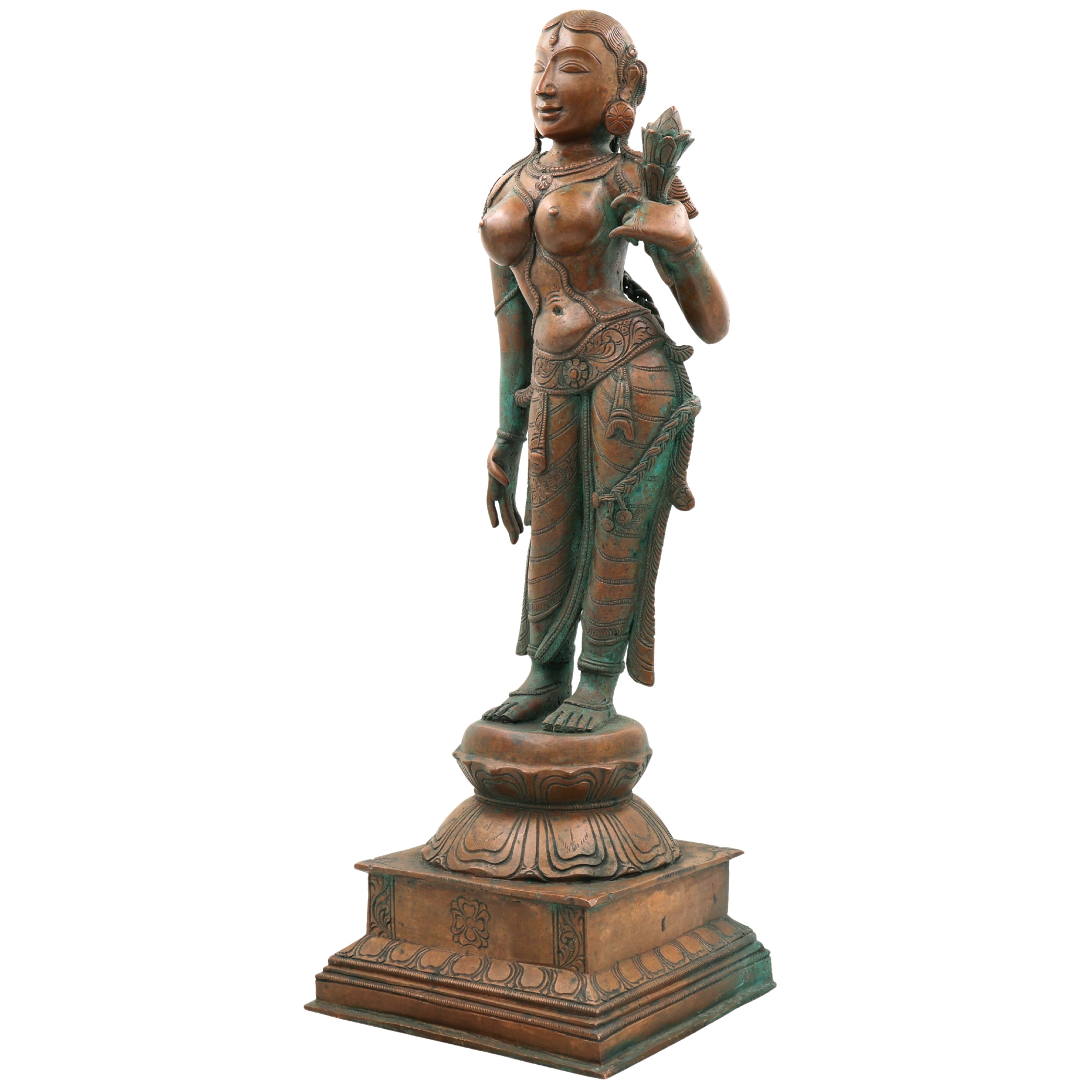 Handcrafted Bronze Apsara Idol | Devangana, Urvashi, Rambha, Menaka, Tilottama Panchaloha Chola Art Sculpture,Brown, 18.5 Inch, 1 Piece