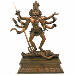 Panchaloha Bronze Lord Shiva Idol, Kala Samhara Murthy, Nataraja Statue, Kaala Samhara Silai, Kaala Samhaaram, Shiva Sculpture for Temple, Brown, 16 Inch, 1 Piece