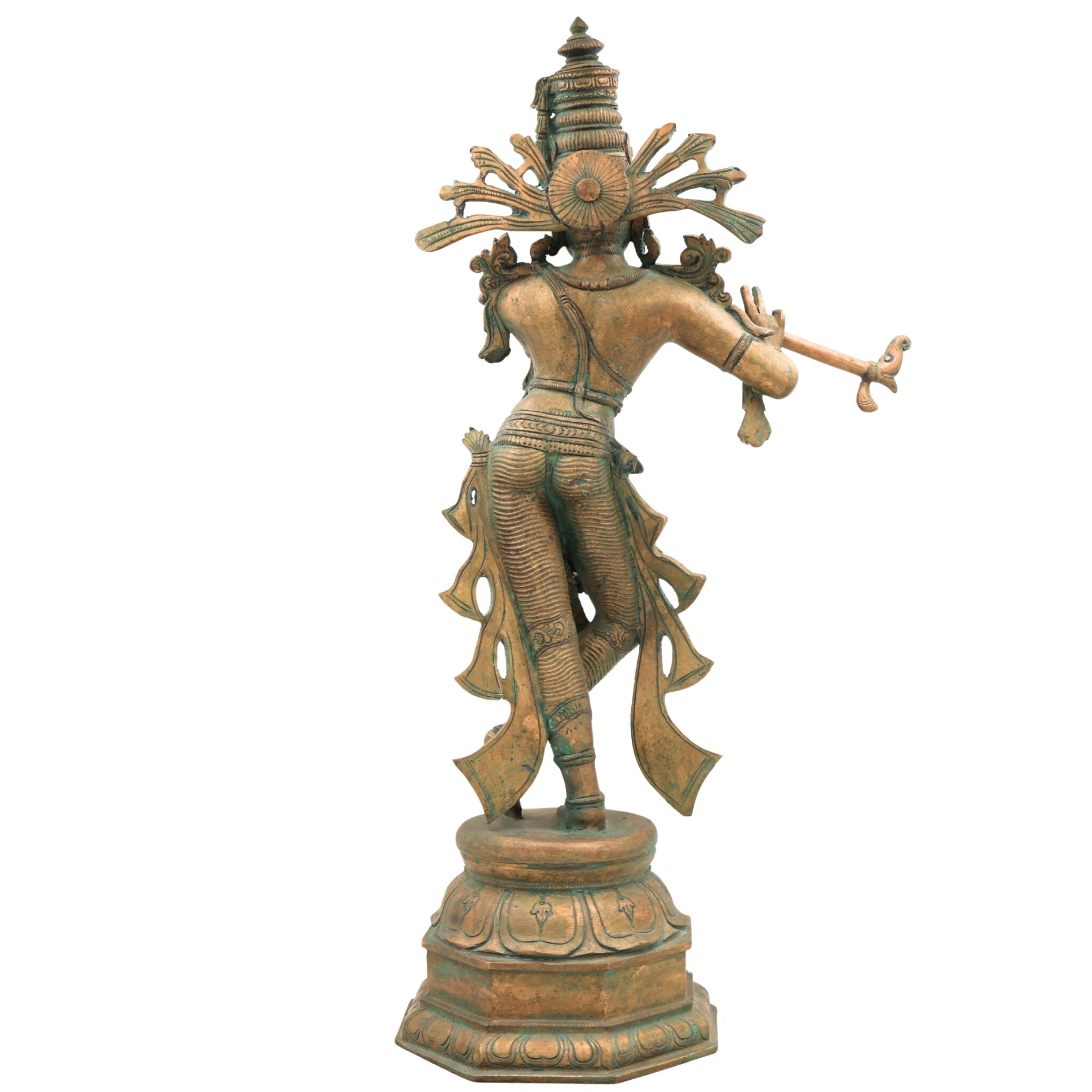 Bronze Krishna Idol | Panchaloha Balakrishna Murti | Handmade Radha Krishna Statue | Gopal, Govinda, Kanhaiya Sculpture for Temple & Home Decor, Brown, 21.5 Inch, 1 Piece