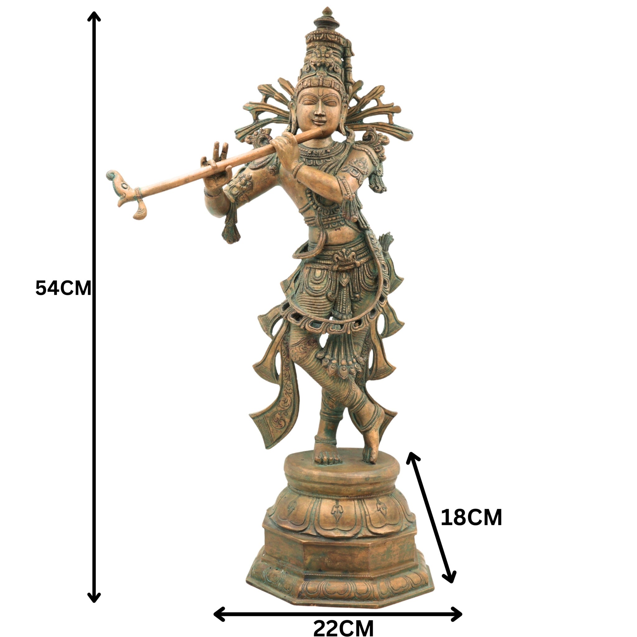 Bronze Krishna Idol | Panchaloha Balakrishna Murti | Handmade Radha Krishna Statue | Gopal, Govinda, Kanhaiya Sculpture for Temple & Home Decor, Brown, 21.5 Inch, 1 Piece
