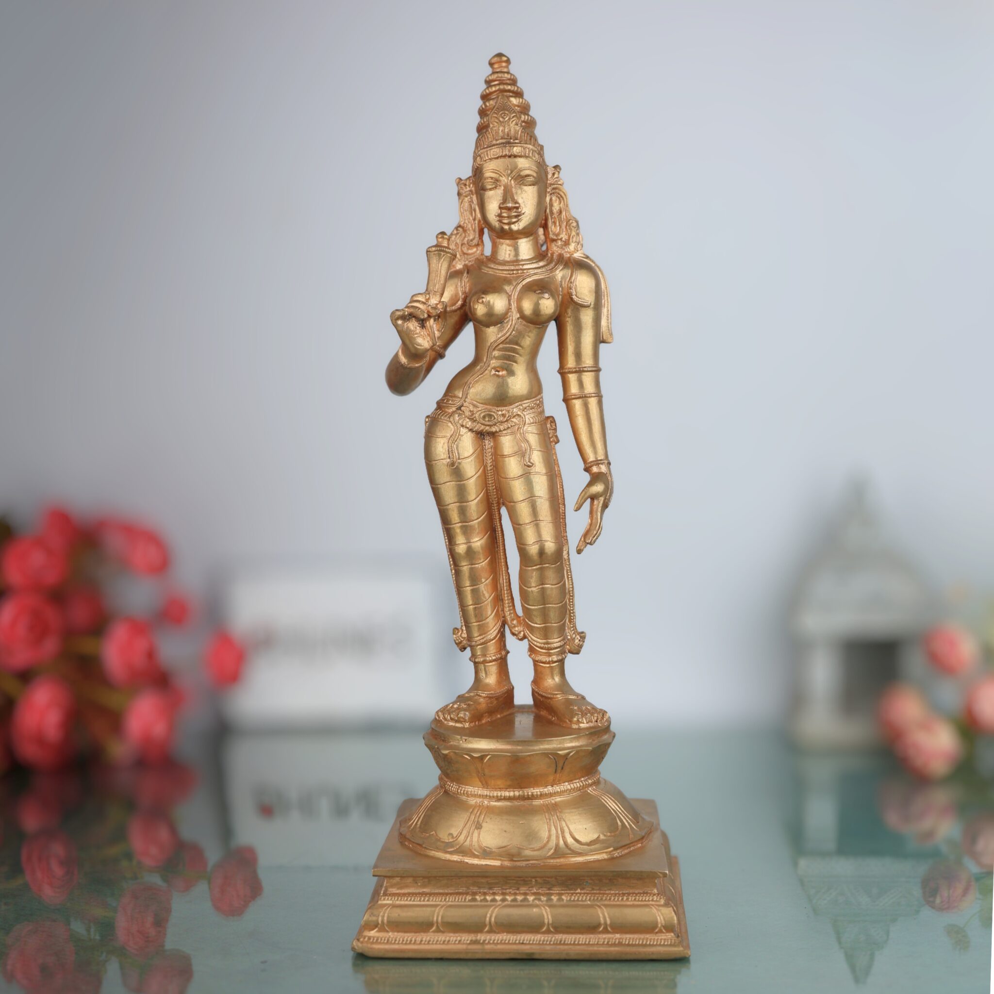 Handcrafted Panchaloha Parvati Idol in Bronze – Devi Gauri Uma Lalita Durga Statue | South Indian Chola Art Sculpture for Home Temple & Vastu,Brown, 15 Inch, 1 Piece