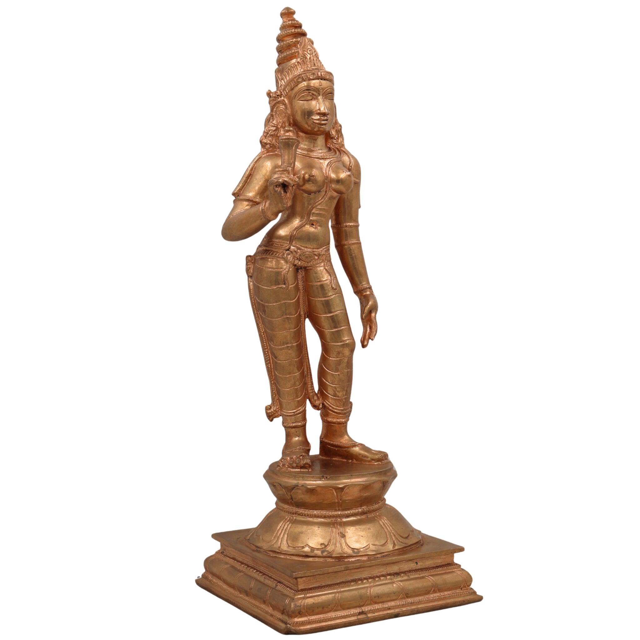 Handcrafted Panchaloha Parvati Idol in Bronze – Devi Gauri Uma Lalita Durga Statue | South Indian Chola Art Sculpture for Home Temple & Vastu,Brown, 15 Inch, 1 Piece