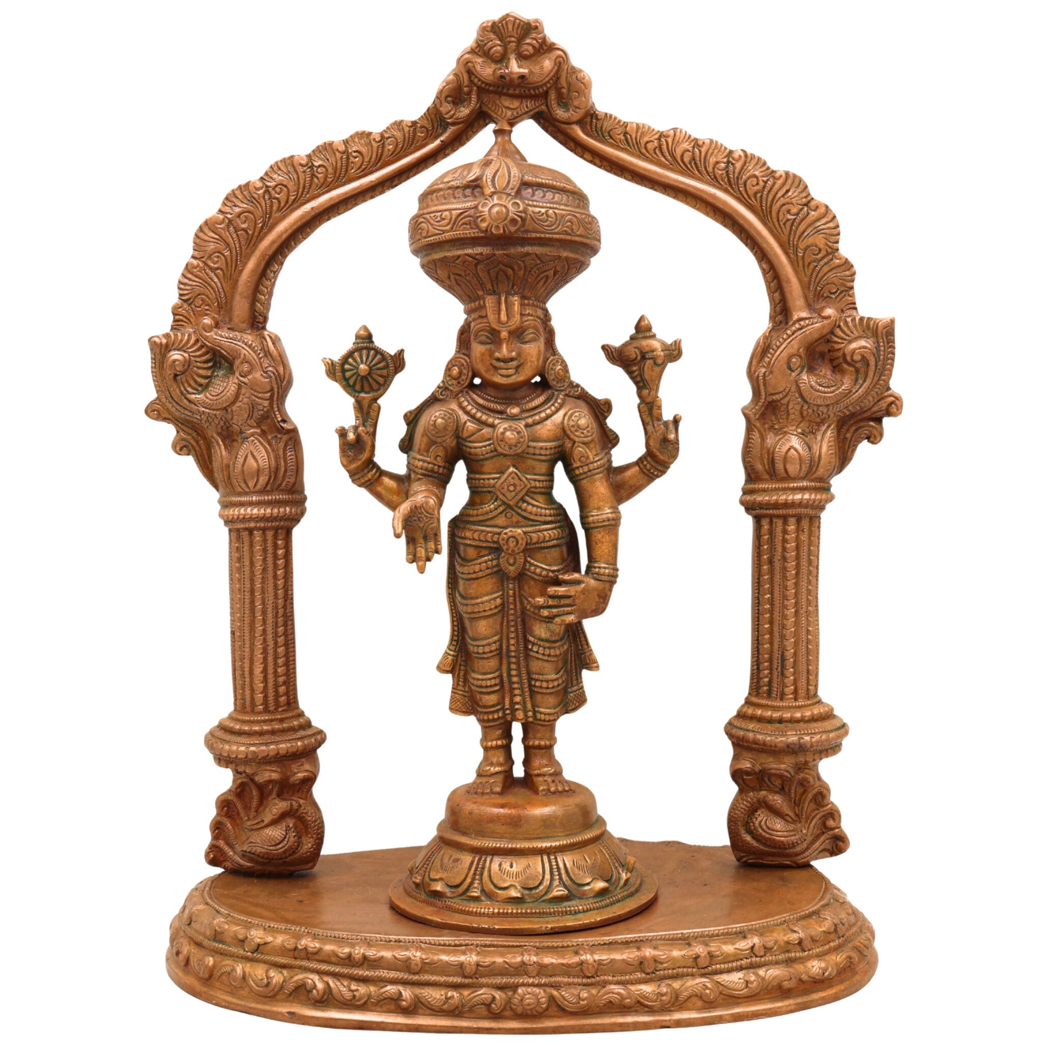 Premium Panchaloha Venkateshwara Idol | Handcrafted Tirupati Balaji Statue | Bronze Balaji Murti with Prabhavali & Peetam | South Indian Chola Art Deity,Gold, 13.5 Inch, 1 Piece