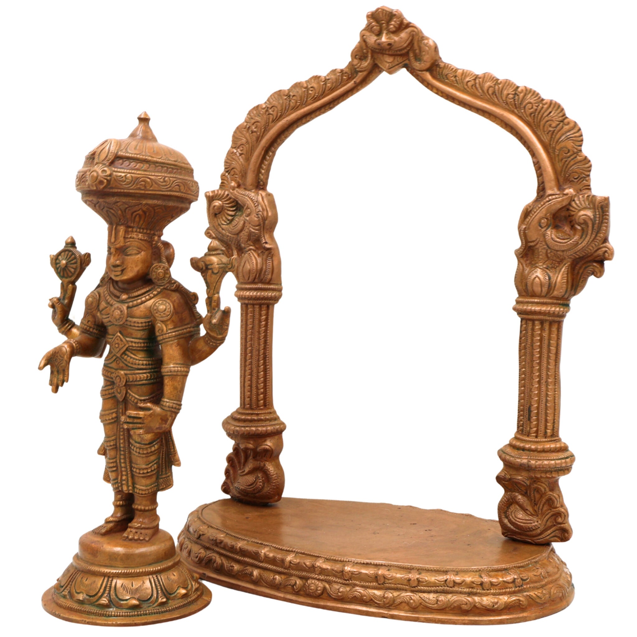 Premium Panchaloha Venkateshwara Idol | Handcrafted Tirupati Balaji Statue | Bronze Balaji Murti with Prabhavali & Peetam | South Indian Chola Art Deity,Gold, 13.5 Inch, 1 Piece