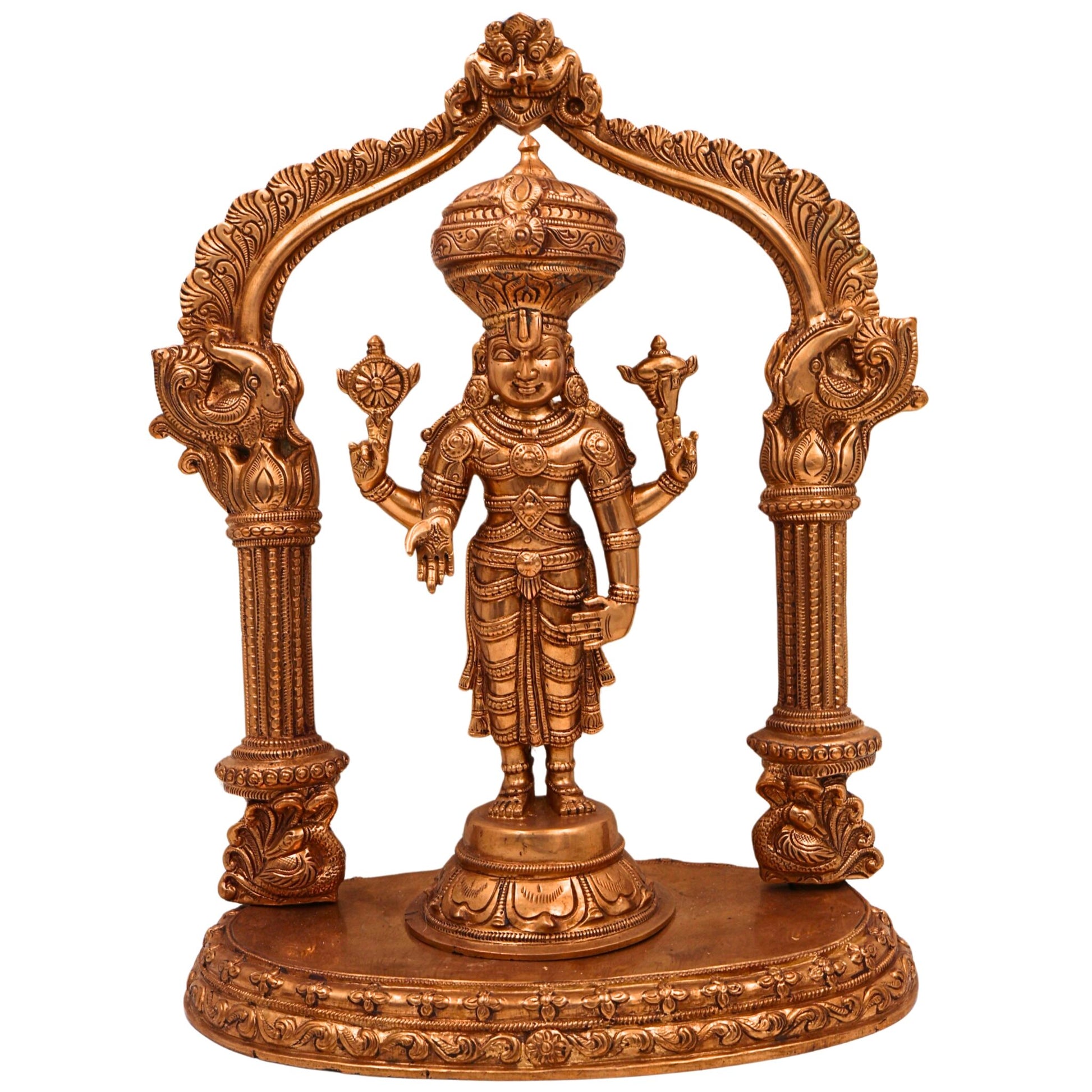 Bronze Venkateshwara Idol | Tirupati Balaji Panchaloha Murti | Handcrafted Srinivasa Statue with Prabhavali & Peetam | Chola Art South Indian Deity Sculpture,Gold, 13.5 Inch, 1 Piece