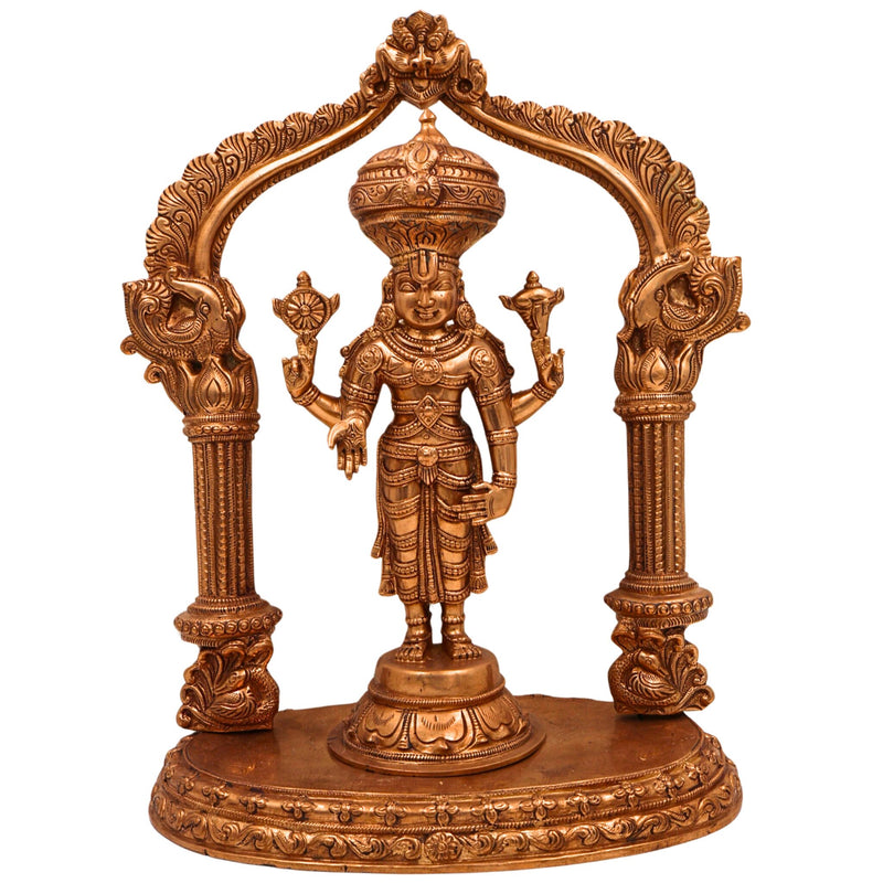 Bronze Venkateshwara Idol | Tirupati Balaji Panchaloha Murti | Handcrafted Srinivasa Statue with Prabhavali & Peetam | Chola Art South Indian Deity Sculpture,Gold, 13.5 Inch, 1 Piece