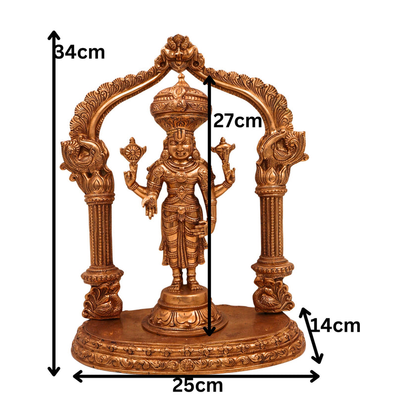 Bronze Venkateshwara Idol | Tirupati Balaji Panchaloha Murti | Handcrafted Srinivasa Statue with Prabhavali & Peetam | Chola Art South Indian Deity Sculpture,Gold, 13.5 Inch, 1 Piece