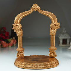 Bronze Shinghashan Chowki With Prabhavali, Peetha Prabhawali, Peetam Peetalu Peetham Bajot For Temple Sinhasan Pooja Mandir Stand, Gold, 13.5 Inch, 1 Piece