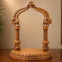 Bronze Shinghashan Chowki With Prabhavali, Panchaloha Mandapam Peetha Bajot for Temple Pooja Mandir Sinhasan, Brown, 13.5 Inch, 1 Piece