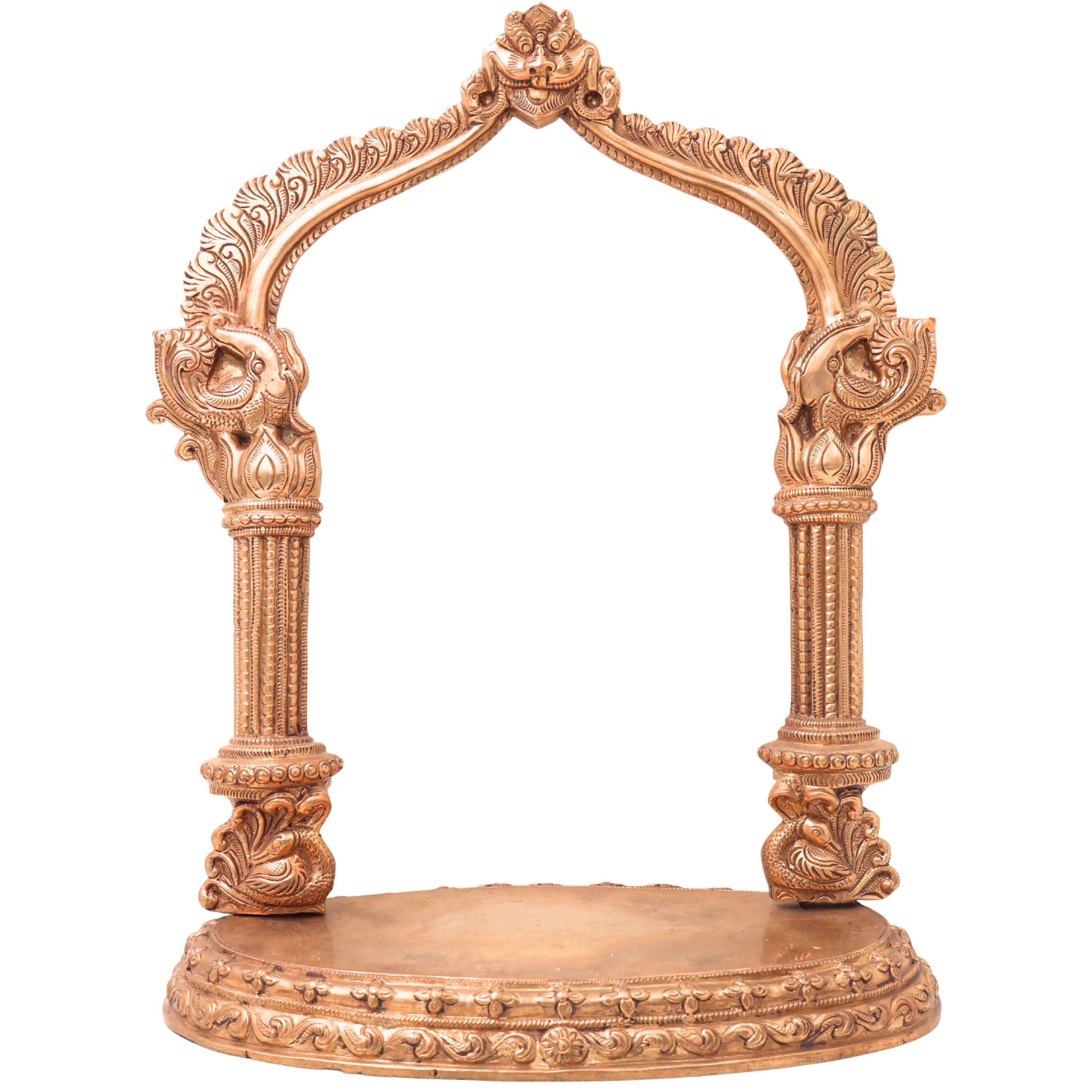 Bronze Shinghashan Chowki With Prabhavali, Panchaloha Mandapam Peetha Bajot for Temple Pooja Mandir Sinhasan, Brown, 13.5 Inch, 1 Piece
