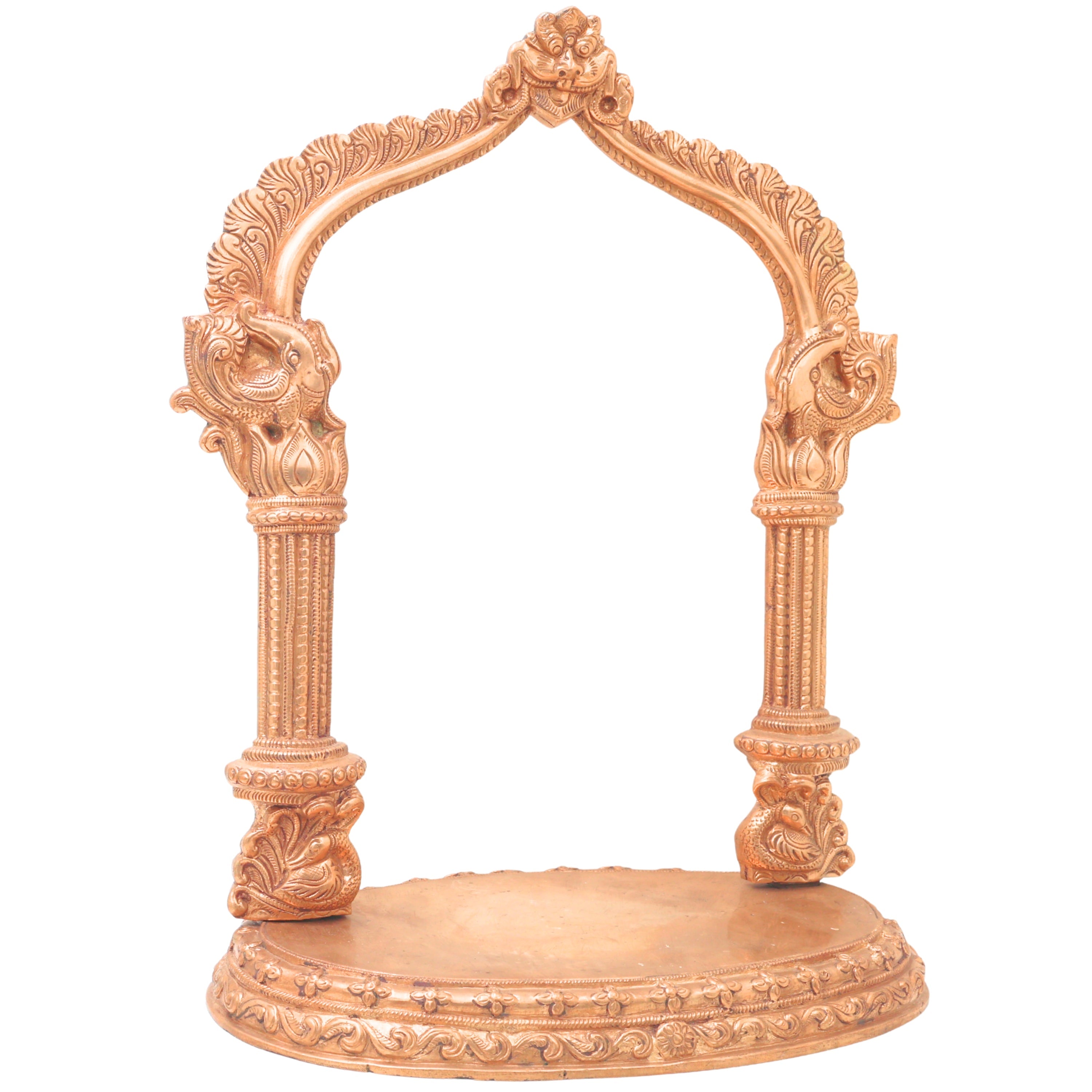 Bronze Shinghashan Chowki With Prabhavali, Panchaloha Mandapam Peetha Bajot for Temple Pooja Mandir Sinhasan, Brown, 13.5 Inch, 1 Piece