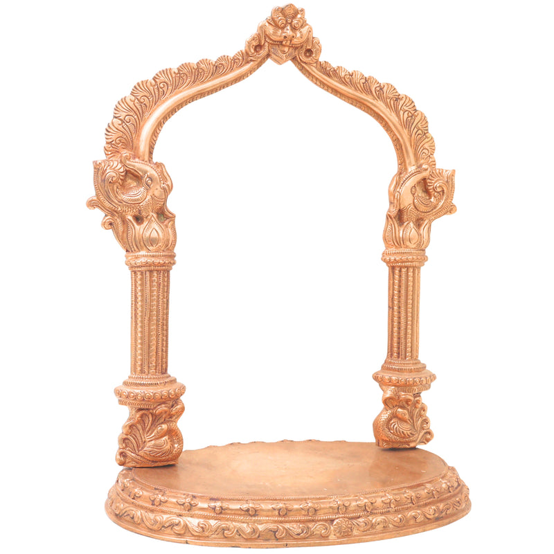 Bronze Shinghashan Chowki With Prabhavali, Panchaloha Mandapam Peetha Bajot for Temple Pooja Mandir Sinhasan, Brown, 13.5 Inch, 1 Piece