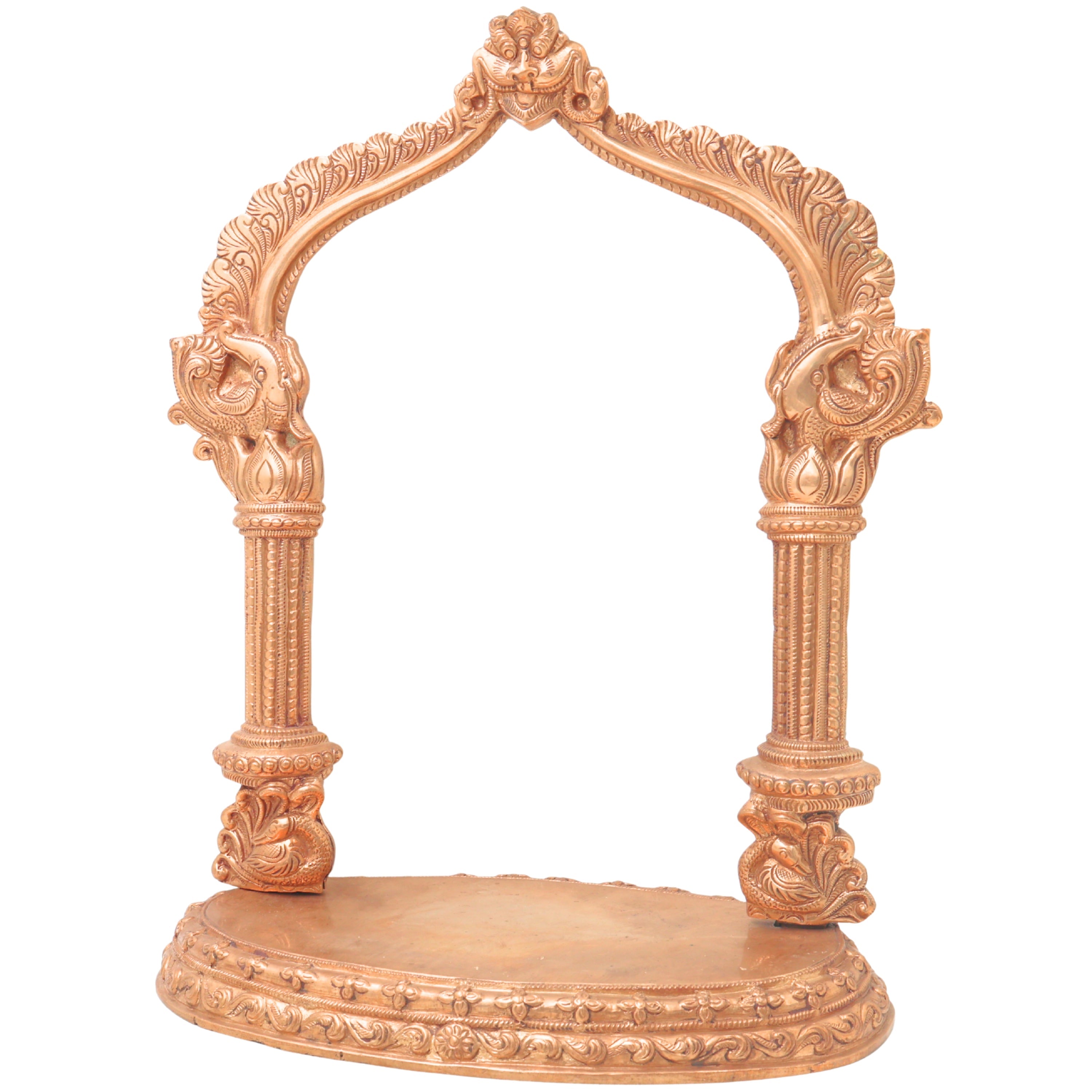 Bronze Shinghashan Chowki With Prabhavali, Panchaloha Mandapam Peetha Bajot for Temple Pooja Mandir Sinhasan, Brown, 13.5 Inch, 1 Piece