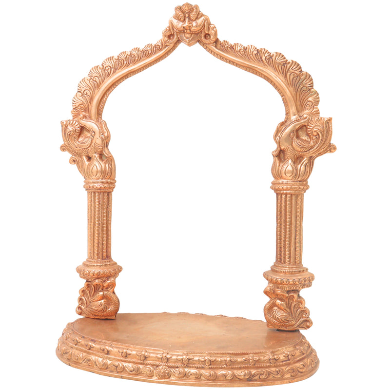 Bronze Shinghashan Chowki With Prabhavali, Panchaloha Mandapam Peetha Bajot for Temple Pooja Mandir Sinhasan, Brown, 13.5 Inch, 1 Piece