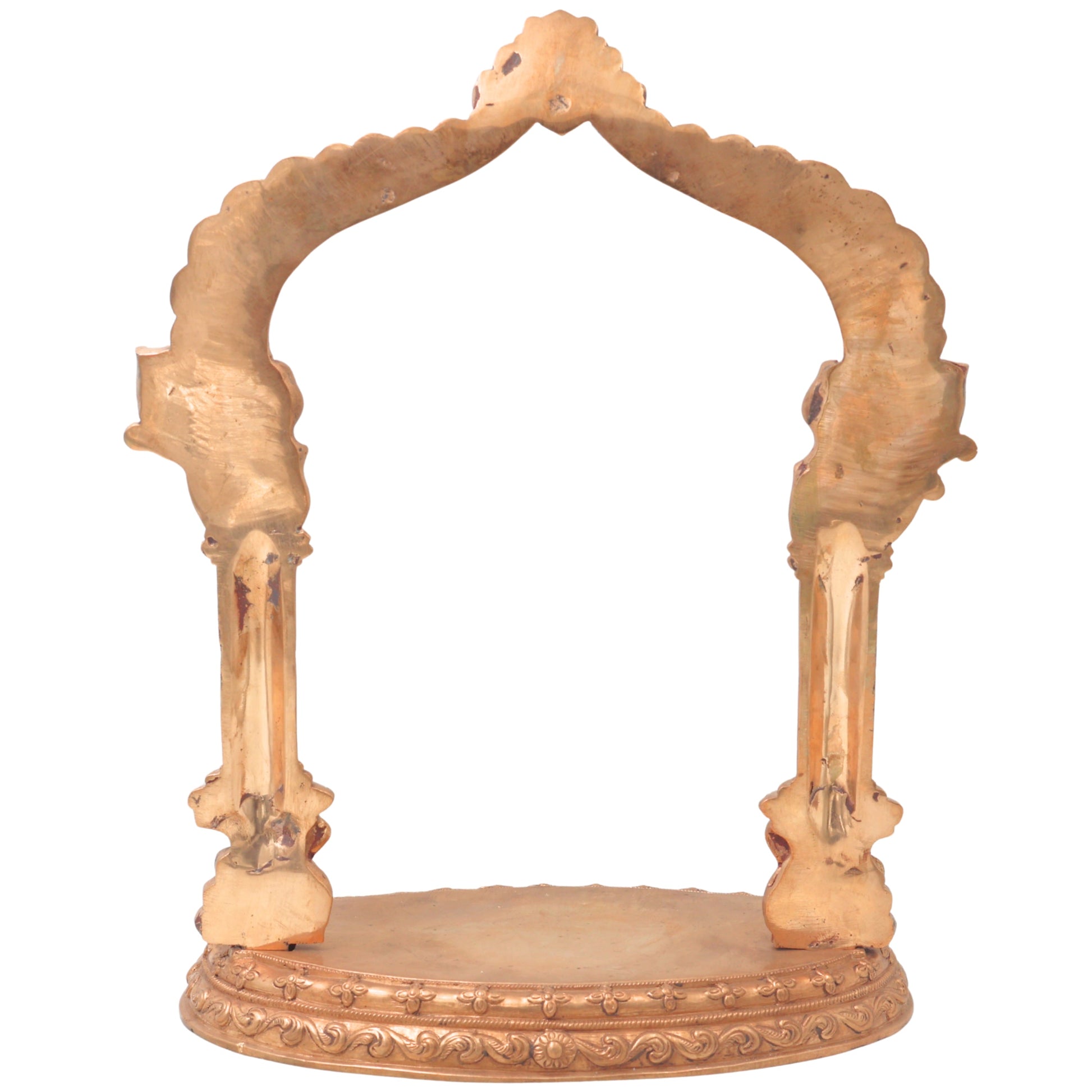 Bronze Shinghashan Chowki With Prabhavali, Panchaloha Mandapam Peetha Bajot for Temple Pooja Mandir Sinhasan, Brown, 13.5 Inch, 1 Piece