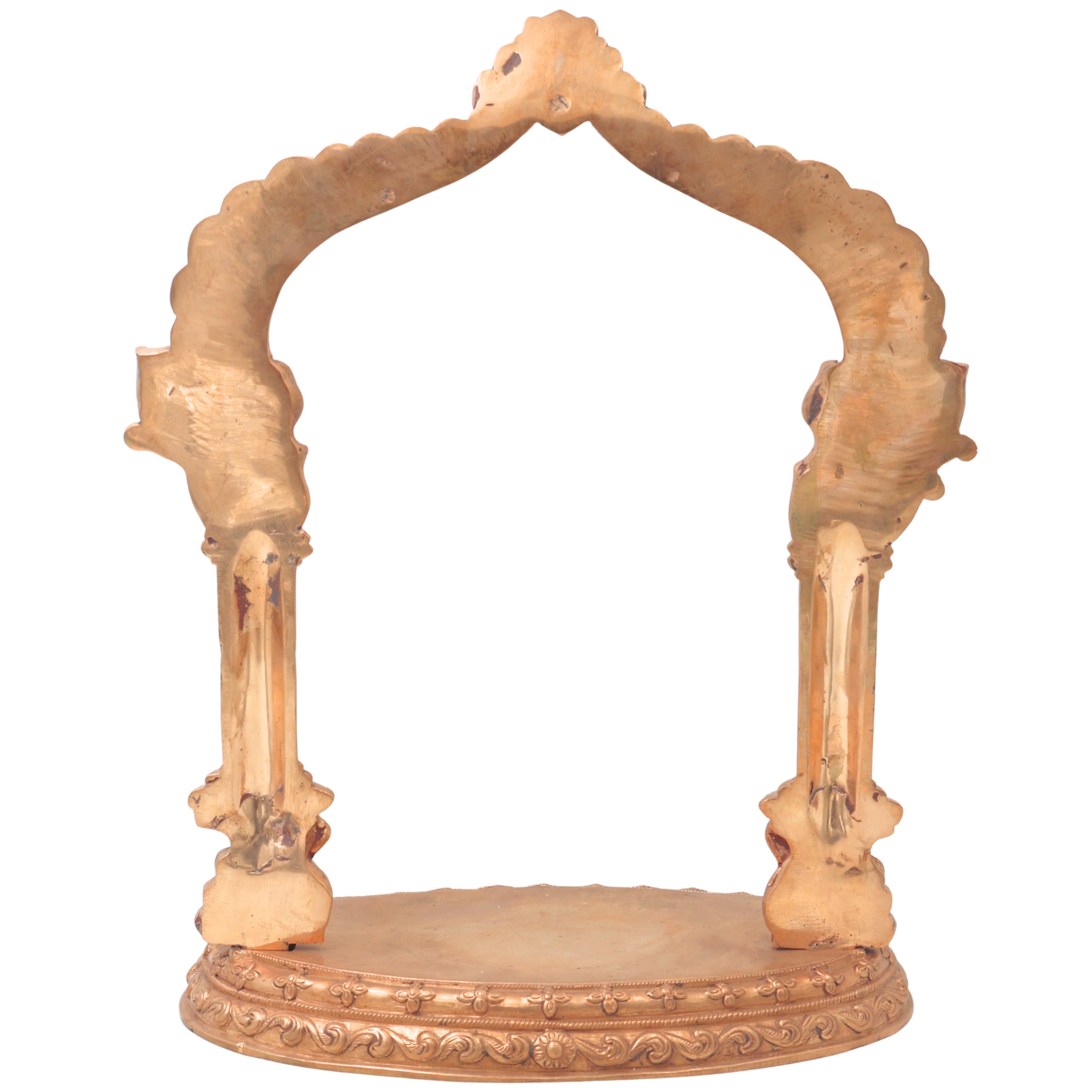 Bronze Shinghashan Chowki With Prabhavali, Panchaloha Mandapam Peetha Bajot for Temple Pooja Mandir Sinhasan, Brown, 13.5 Inch, 1 Piece