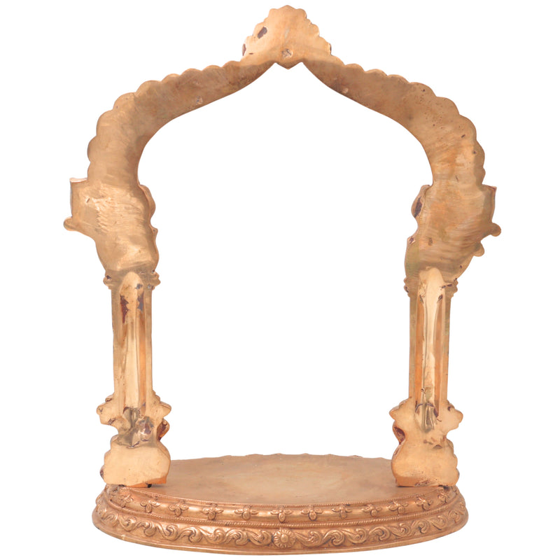 Bronze Shinghashan Chowki With Prabhavali, Panchaloha Mandapam Peetha Bajot for Temple Pooja Mandir Sinhasan, Brown, 13.5 Inch, 1 Piece