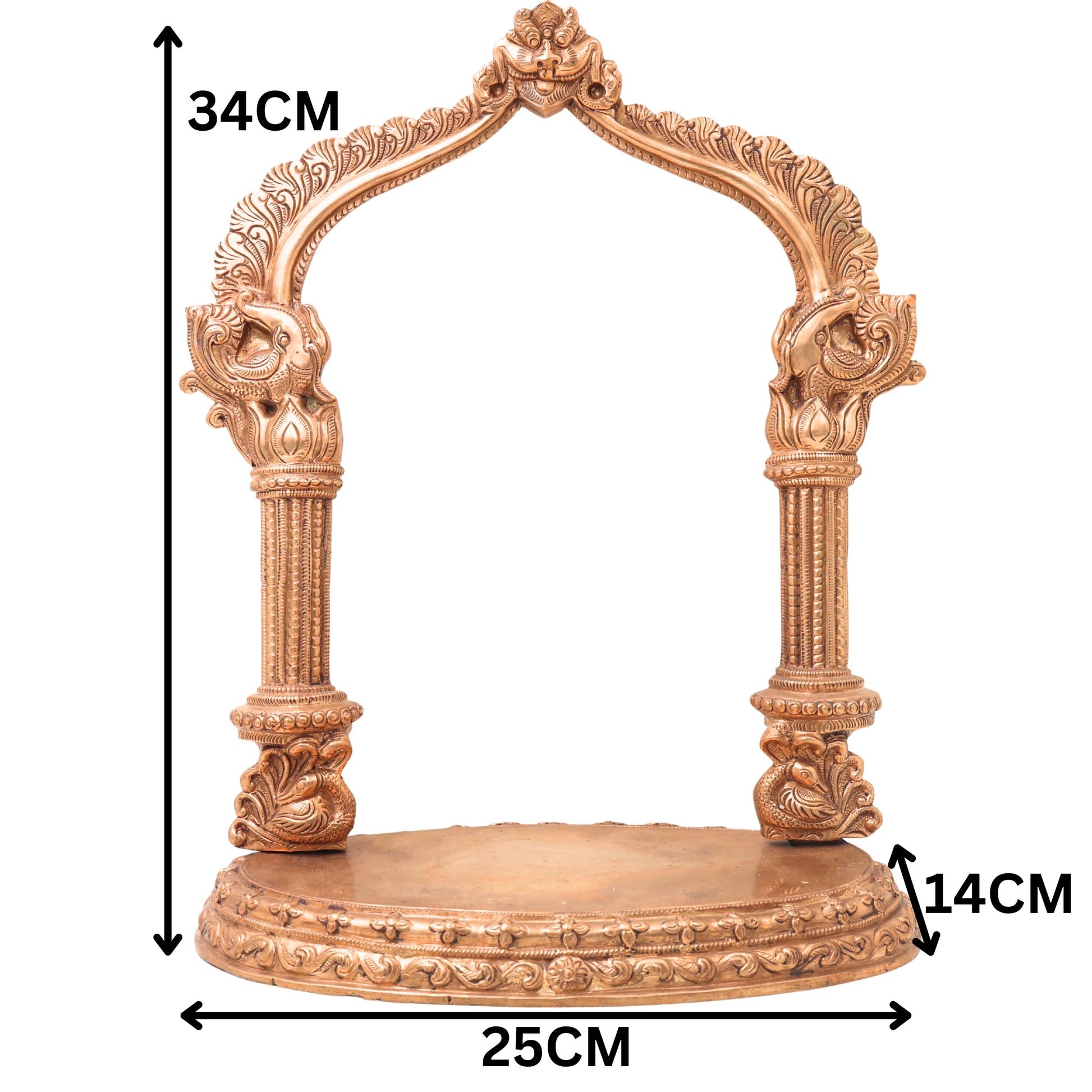 Bronze Shinghashan Chowki With Prabhavali, Panchaloha Mandapam Peetha Bajot for Temple Pooja Mandir Sinhasan, Brown, 13.5 Inch, 1 Piece