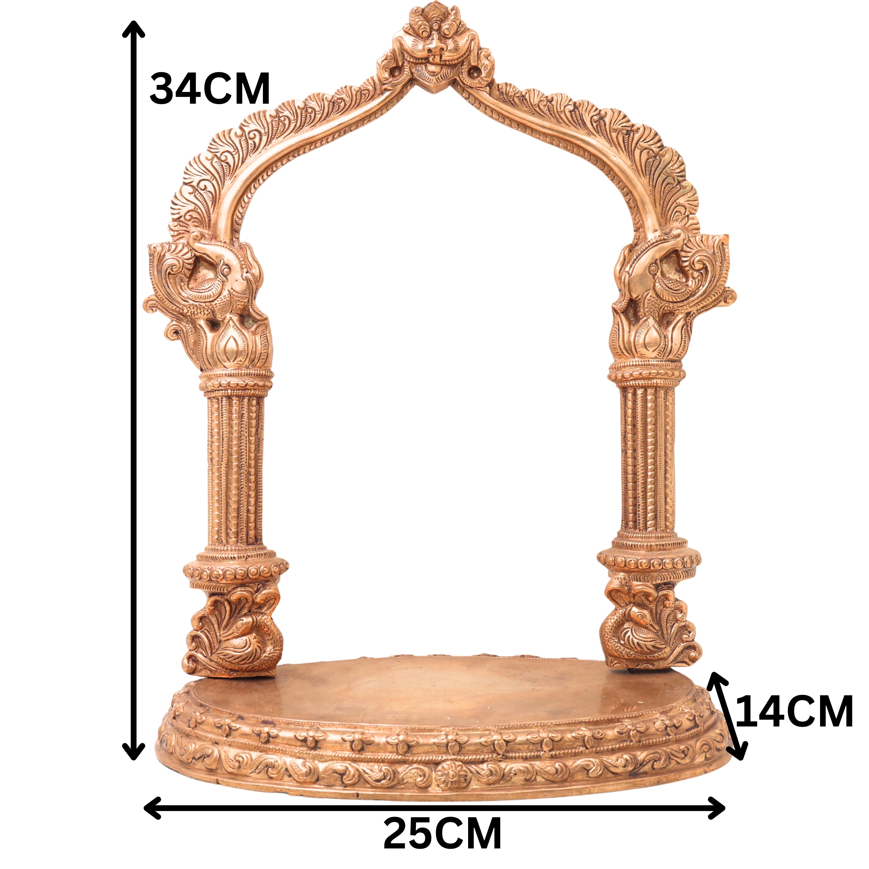 Bronze Shinghashan Chowki With Prabhavali, Panchaloha Mandapam Peetha Bajot for Temple Pooja Mandir Sinhasan, Brown, 13.5 Inch, 1 Piece