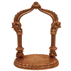 Bronze Shinghashan Chowki With Prabhavali, Peetha Prabhawali, Peetam Peetalu Peetham Bajot For Temple Sinhasan Pooja Mandir Stand, Gold, 13.5 Inch, 1 Piece