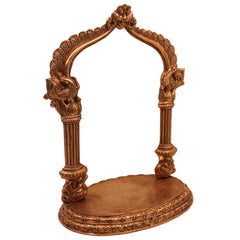 Bronze Shinghashan Chowki With Prabhavali, Peetha Prabhawali, Peetam Peetalu Peetham Bajot For Temple Sinhasan Pooja Mandir Stand, Gold, 13.5 Inch, 1 Piece