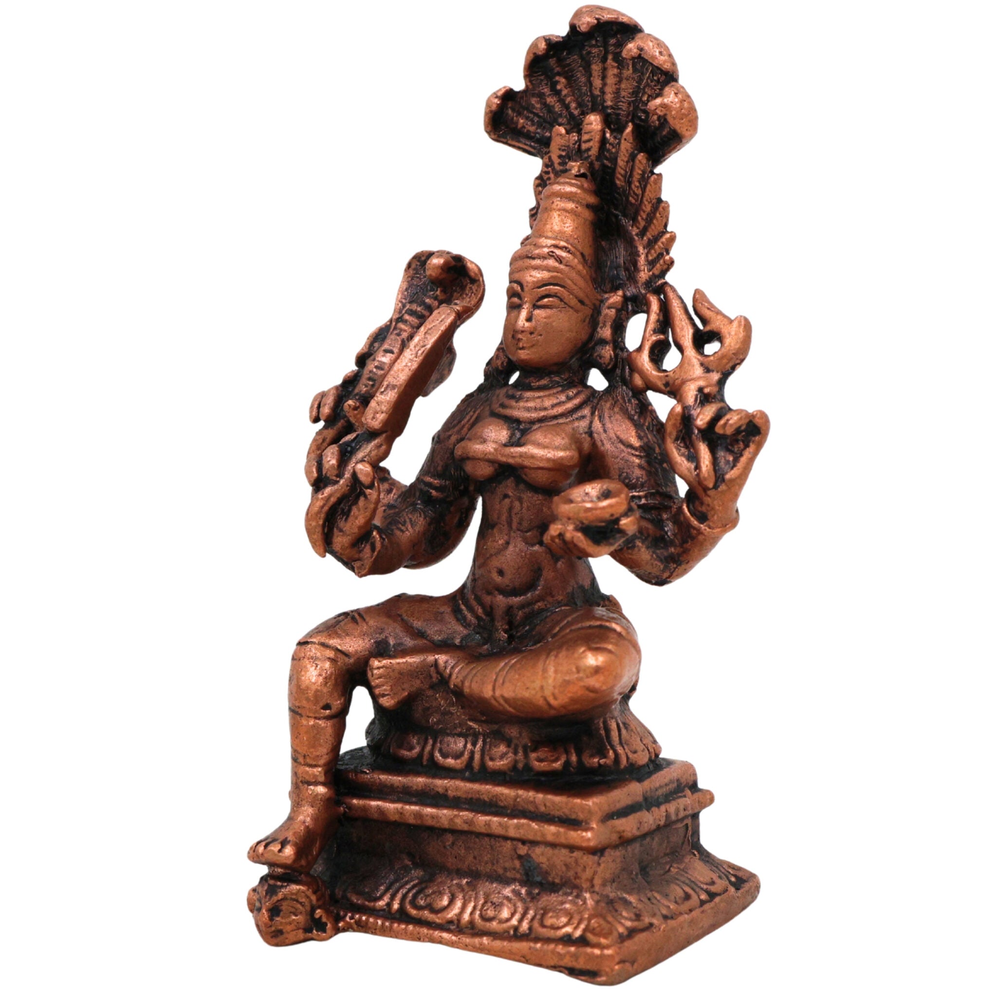 Copper Mariamman Idol, Tamra Karumari Amman Statue, Thamira Devi Murthi, Samayapuram Mariamman, South Indian Temple Decor & Puja Gift,Gold, 23 Inch, 1 Piece