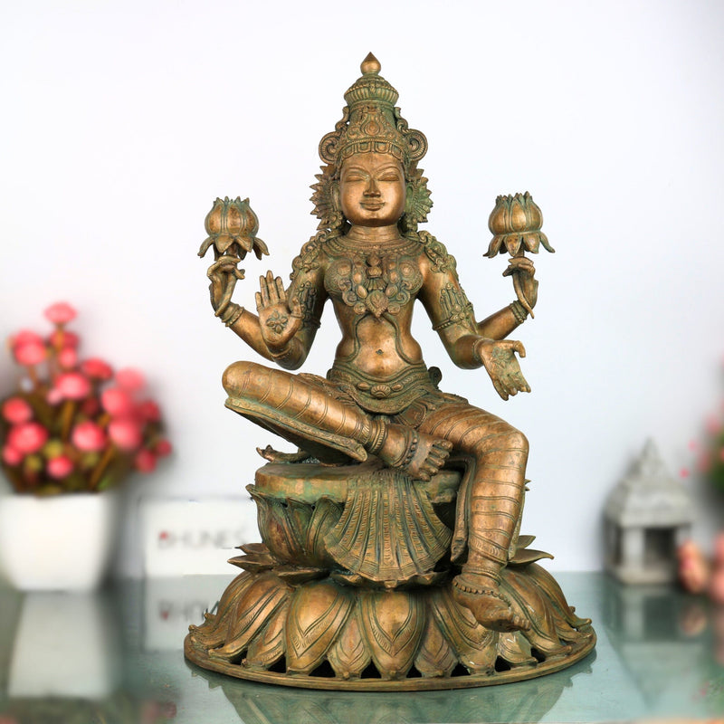 Handcrafted Panchaloha maha Lakshmi Idol | Bronze Maha Lakshmi Devi Statue | maha lakshmi Murti for Temple, Home Decor & Pooja,Gold, 25 Inch, 1 Piece