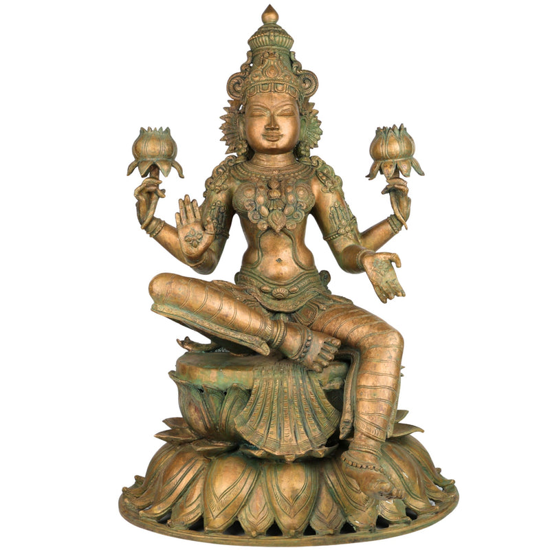 Handcrafted Panchaloha maha Lakshmi Idol | Bronze Maha Lakshmi Devi Statue | maha lakshmi Murti for Temple, Home Decor & Pooja,Gold, 25 Inch, 1 Piece