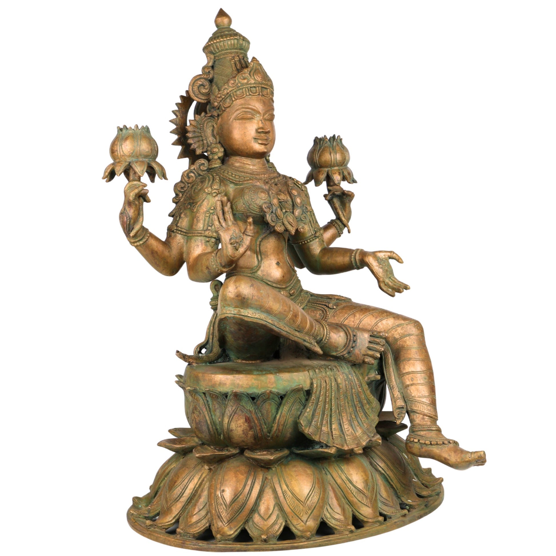 Handcrafted Panchaloha maha Lakshmi Idol | Bronze Maha Lakshmi Devi Statue | maha lakshmi Murti for Temple, Home Decor & Pooja,Gold, 25 Inch, 1 Piece