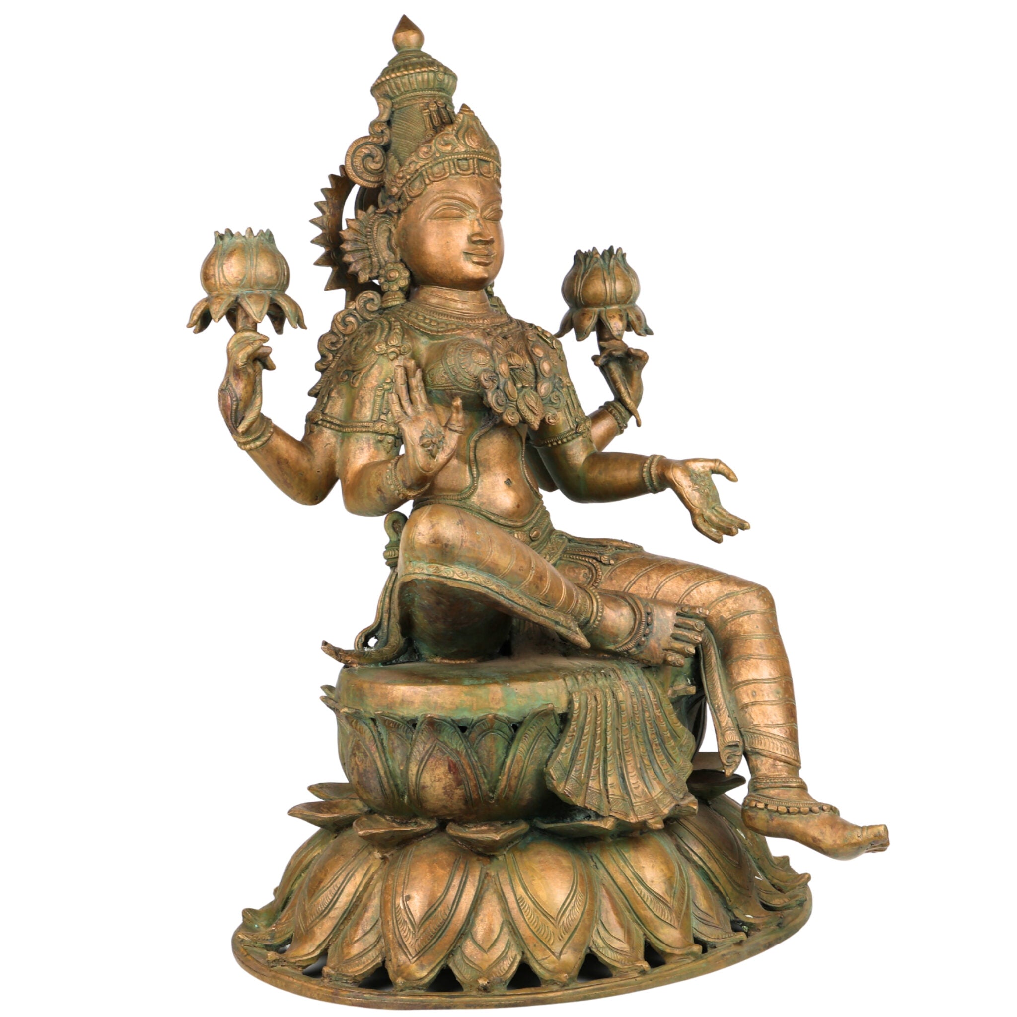 Handcrafted Panchaloha maha Lakshmi Idol | Bronze Maha Lakshmi Devi Statue | maha lakshmi Murti for Temple, Home Decor & Pooja,Gold, 25 Inch, 1 Piece