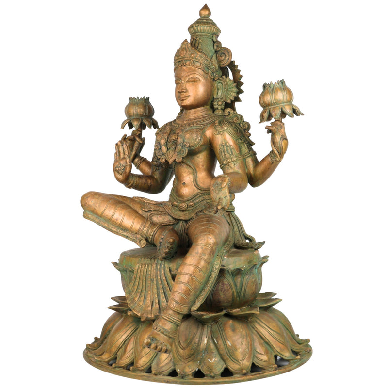 Handcrafted Panchaloha maha Lakshmi Idol | Bronze Maha Lakshmi Devi Statue | maha lakshmi Murti for Temple, Home Decor & Pooja,Gold, 25 Inch, 1 Piece