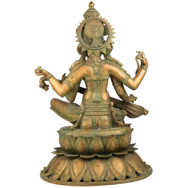 Handmade Bronze Panchaloha Saraswati Idol, Sharada, Veena, Pustaka-Dharini, Vidyadayini Goddess of Knowledge, Wisdom, Music & Learning for Home, Temple & Office Decor,Gold, 25 Inch, 1 Piece