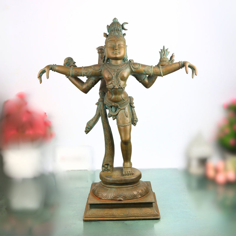 Lord Nataraja Bronze Idol | Handmade Panchaloha Chola Nataraja Statue | Cosmic Dancing Shiva Sculpture, Ananda Tandava, Tandav Shiva, Adalvallan, Natya Shiva Murti for Home & Temple Decor,Gold, 25 Inch, 1 Piece