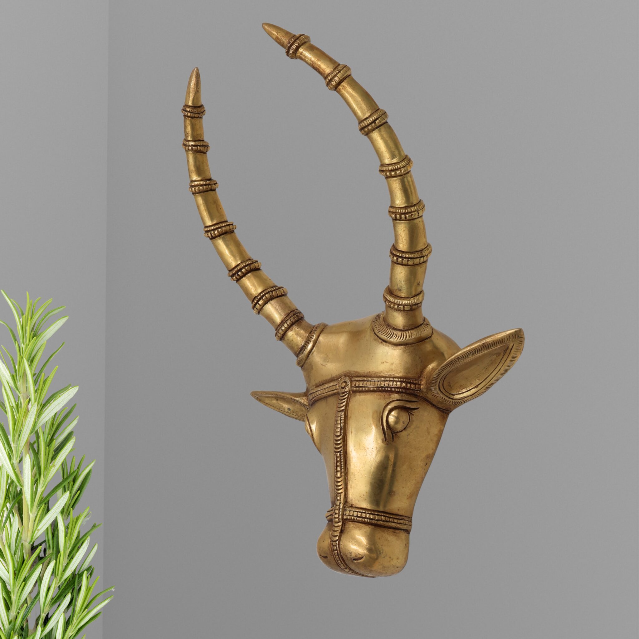 Brass Bull Head Wall Hanging – Nandi Ox Face Sculpture for Home, Temple & Pooja Room Decor, Gold, 14 Inch, 1 Piece