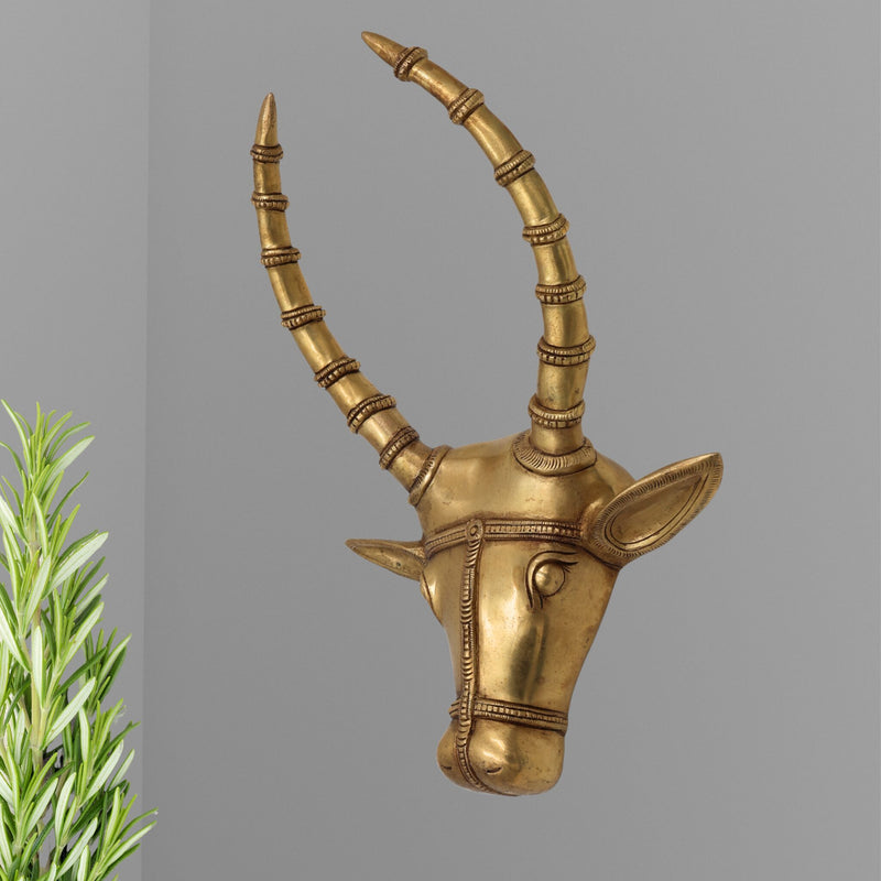 Brass Bull Head Wall Hanging – Nandi Ox Face Sculpture for Home, Temple & Pooja Room Decor, Gold, 14 Inch, 1 Piece