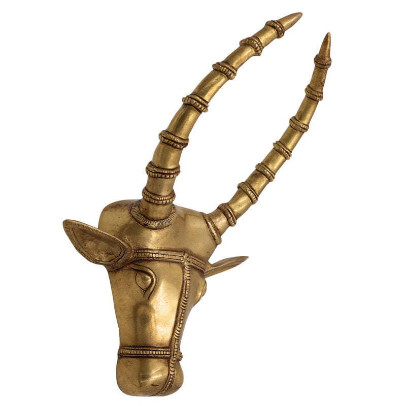 Brass Bull Head Wall Hanging – Nandi Ox Face Sculpture for Home, Temple & Pooja Room Decor, Gold, 14 Inch, 1 Piece