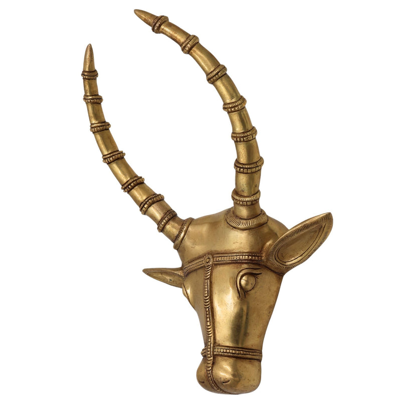 Brass Bull Head Wall Hanging – Nandi Ox Face Sculpture for Home, Temple & Pooja Room Decor, Gold, 14 Inch, 1 Piece