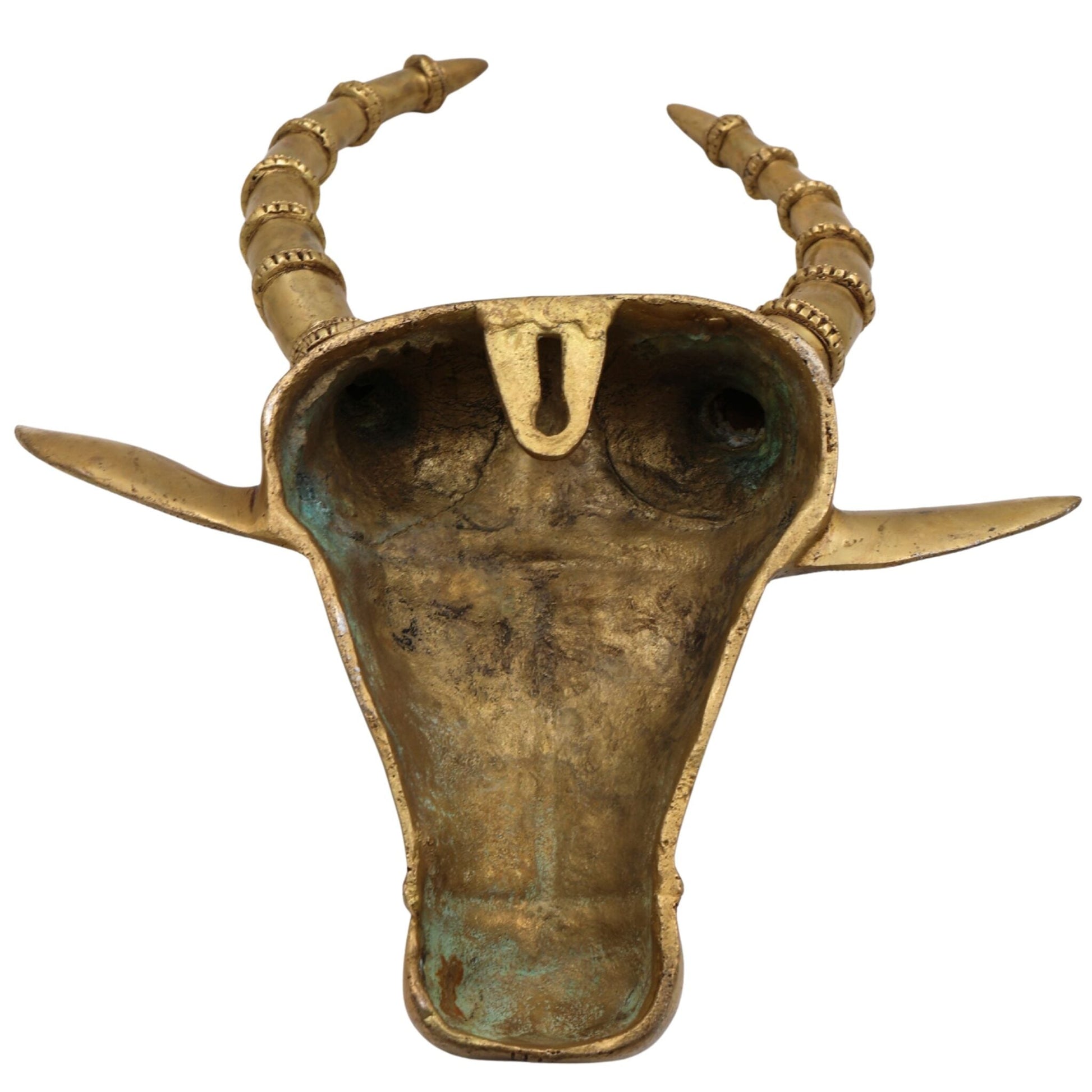 Brass Bull Head Wall Hanging – Nandi Ox Face Sculpture for Home, Temple & Pooja Room Decor, Gold, 14 Inch, 1 Piece
