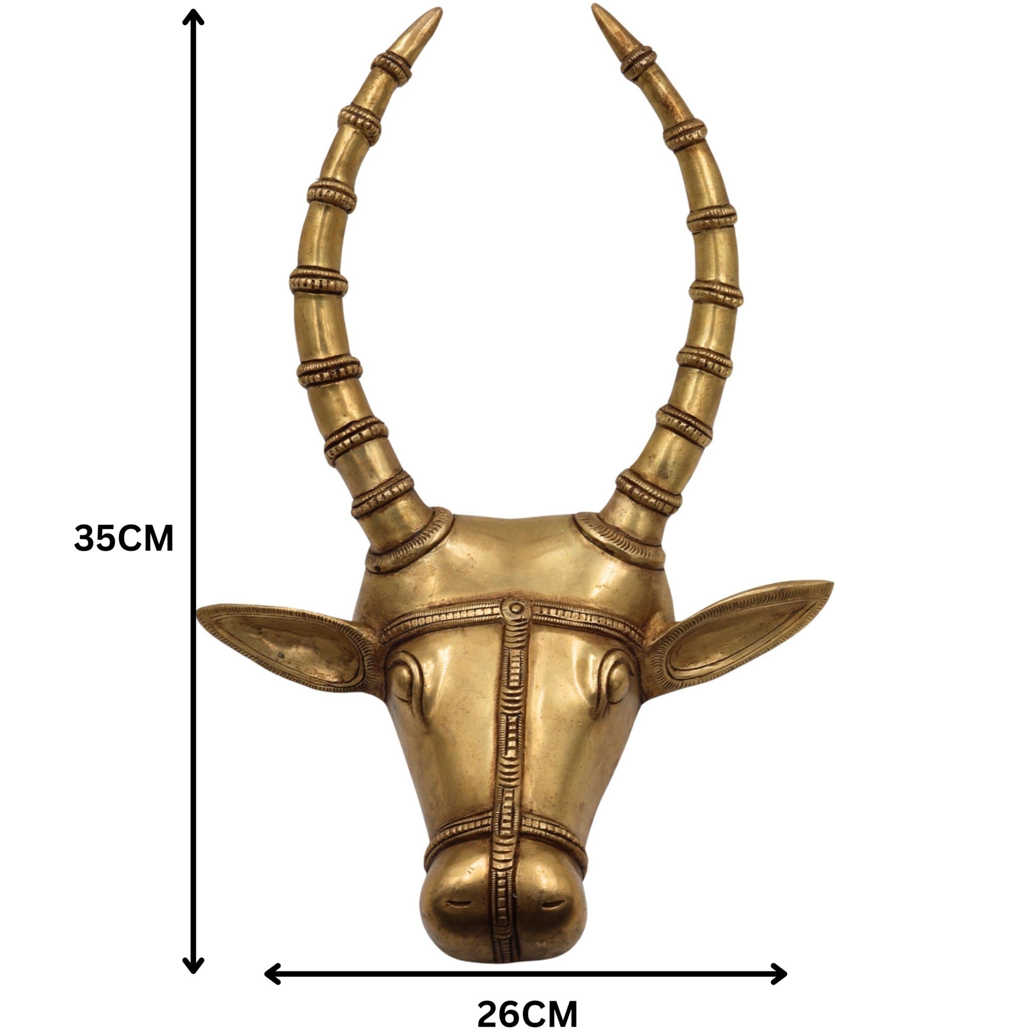 Brass Bull Head Wall Hanging – Nandi Ox Face Sculpture for Home, Temple & Pooja Room Decor, Gold, 14 Inch, 1 Piece