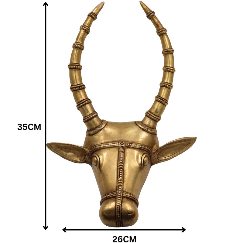 Brass Bull Head Wall Hanging – Nandi Ox Face Sculpture for Home, Temple & Pooja Room Decor, Gold, 14 Inch, 1 Piece
