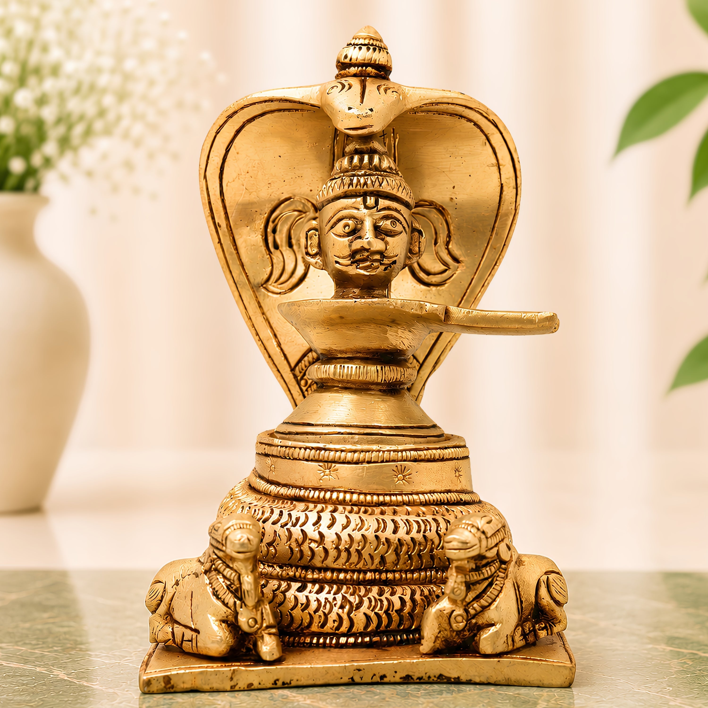 Handcrafted Brass Shiva Lingam with Naga & Nandi, Shivling Shivalingam Jyotirlinga Banalinga Idol for Home Temple Puja & Spiritual Decor,Gold, 5 Inch, 1 Piece