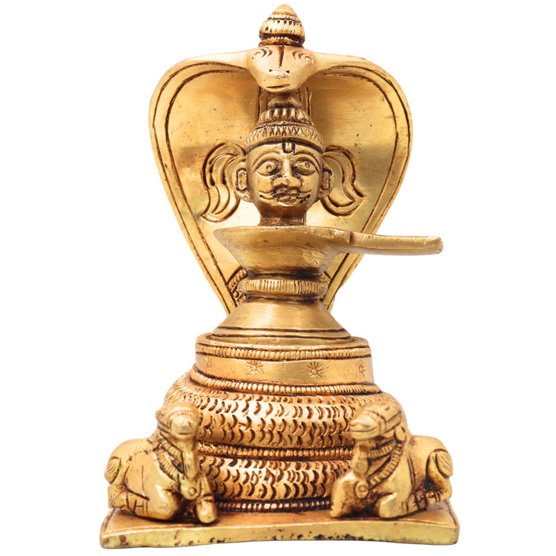 Handcrafted Brass Shiva Lingam with Naga & Nandi, Shivling Shivalingam Jyotirlinga Banalinga Idol for Home Temple Puja & Spiritual Decor,Gold, 5 Inch, 1 Piece