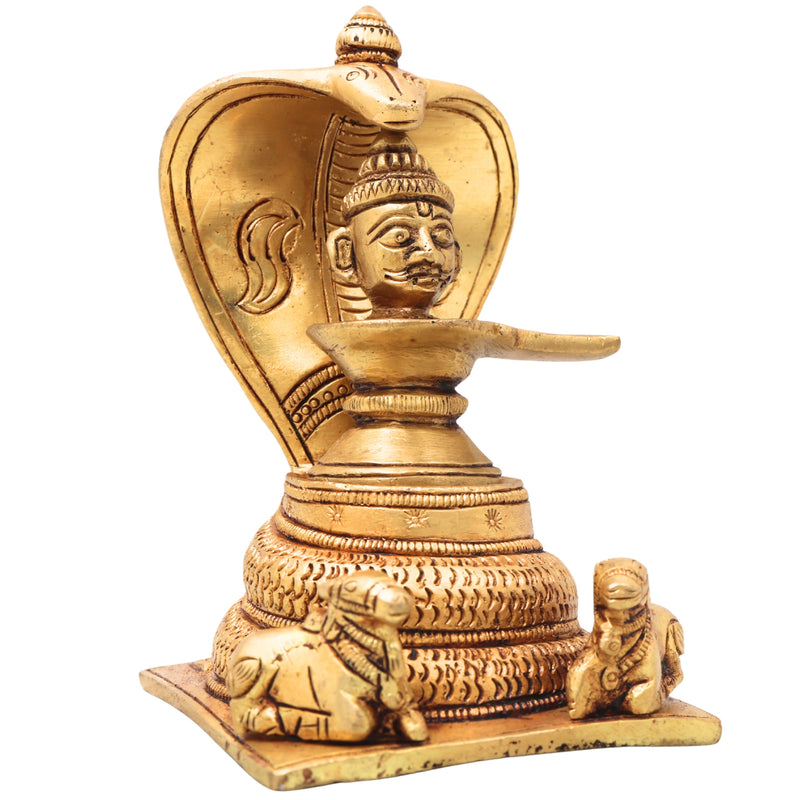 Handcrafted Brass Shiva Lingam with Naga & Nandi, Shivling Shivalingam Jyotirlinga Banalinga Idol for Home Temple Puja & Spiritual Decor,Gold, 5 Inch, 1 Piece