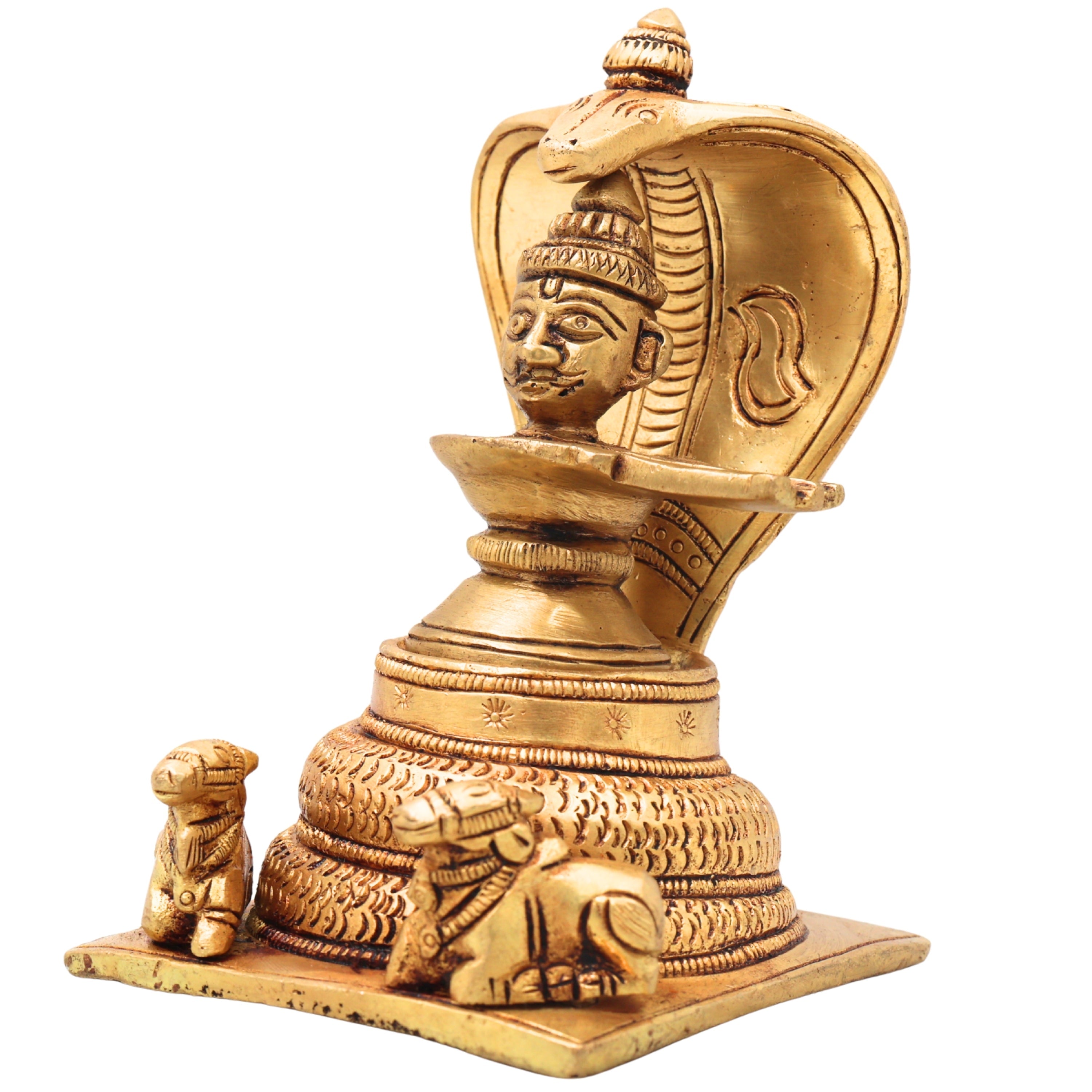 Handcrafted Brass Shiva Lingam with Naga & Nandi, Shivling Shivalingam Jyotirlinga Banalinga Idol for Home Temple Puja & Spiritual Decor,Gold, 5 Inch, 1 Piece