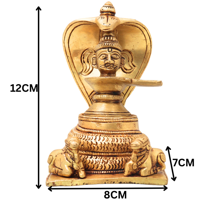 Handcrafted Brass Shiva Lingam with Naga & Nandi, Shivling Shivalingam Jyotirlinga Banalinga Idol for Home Temple Puja & Spiritual Decor,Gold, 5 Inch, 1 Piece