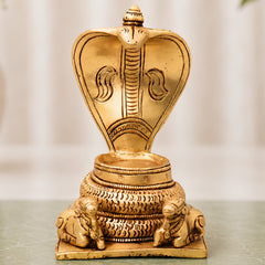 Brass Snake Shaped Pooja Chowki with Nandi Handcrafted Shiva Linga Stand, Shaligram Singhasan, Peetha for Mandir, Bajot for Puja Room, Gold, 5 Inch, 1 Piece