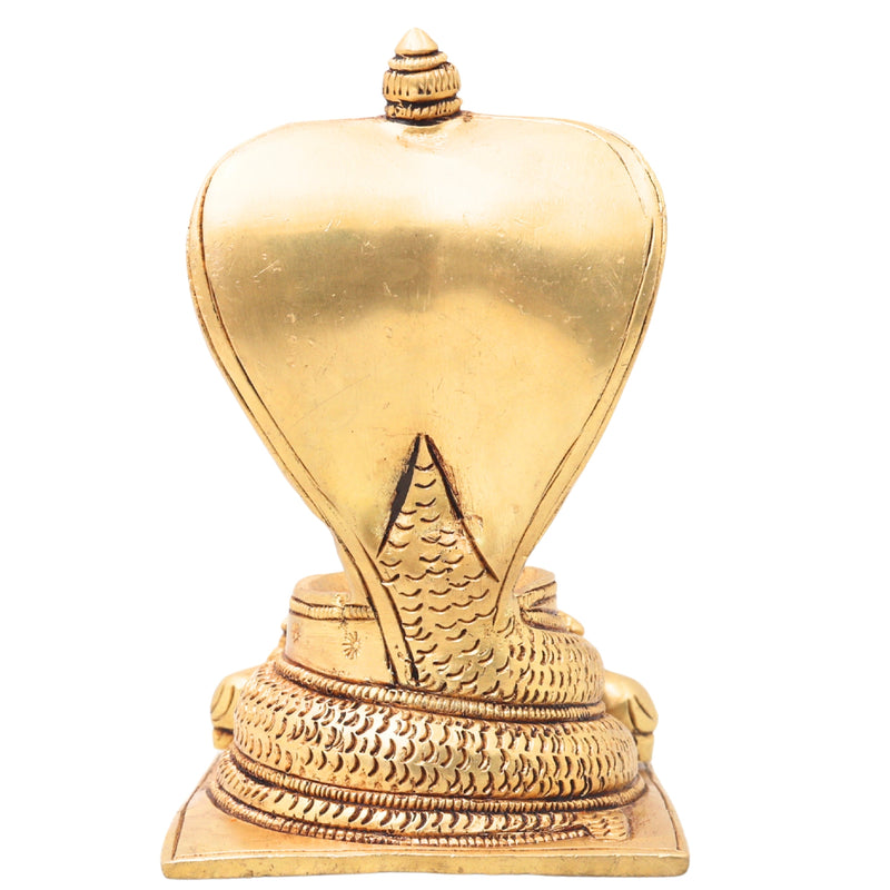 Brass Snake Shaped Pooja Chowki with Nandi Handcrafted Shiva Linga Stand, Shaligram Singhasan, Peetha for Mandir, Bajot for Puja Room, Gold, 5 Inch, 1 Piece