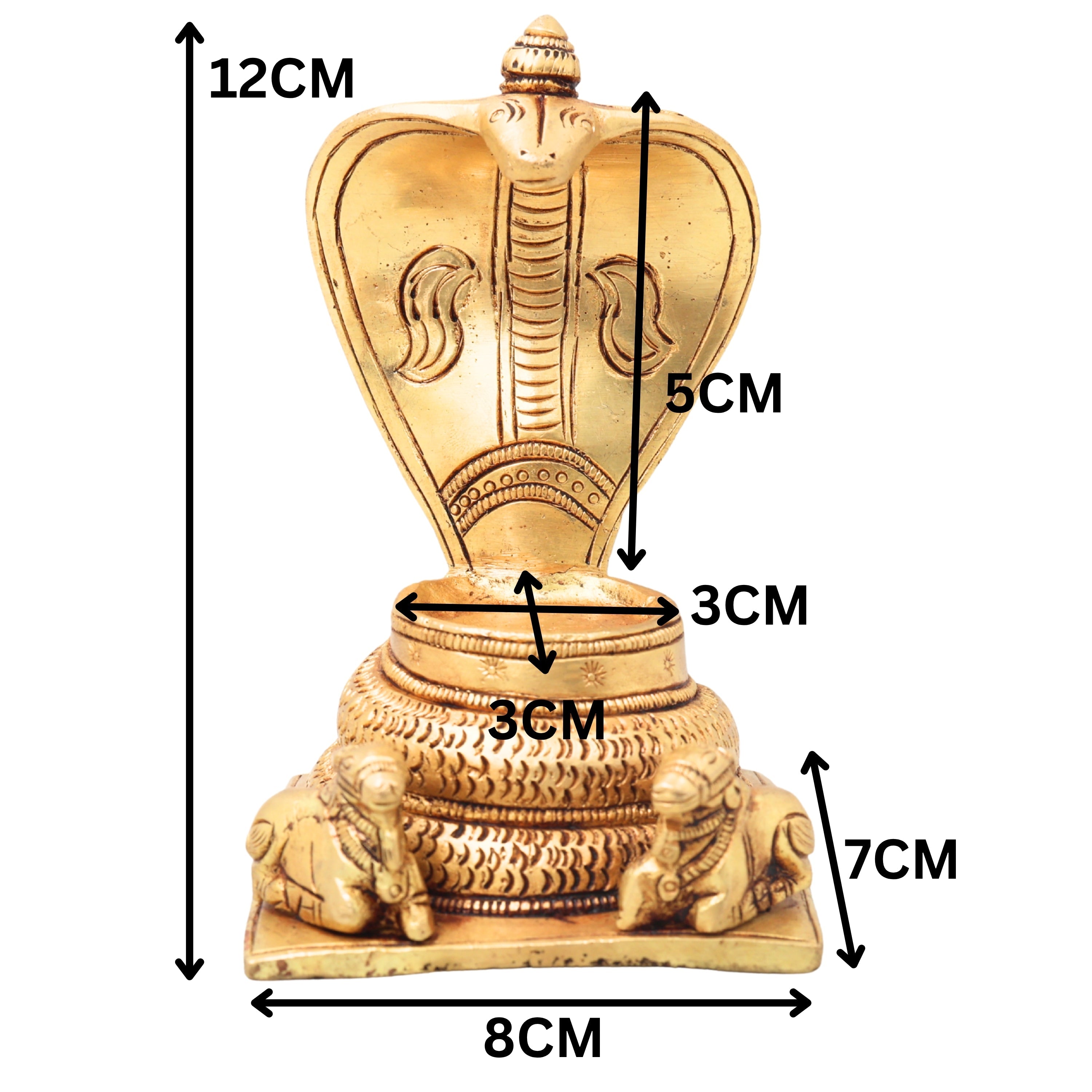 Brass Snake Shaped Pooja Chowki with Nandi Handcrafted Shiva Linga Stand, Shaligram Singhasan, Peetha for Mandir, Bajot for Puja Room, Gold, 5 Inch, 1 Piece