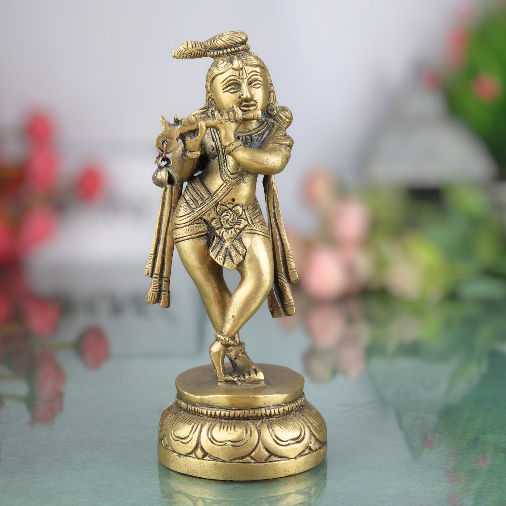 Brass Krishna Idol – Lord Bal Gopal Murti, Gopal Vigraham, Kanhaiya Statue, Makhan Chor Pooja Idol for Home Decor & Gifts,Gold, 6.5 Inch, 1 Piece