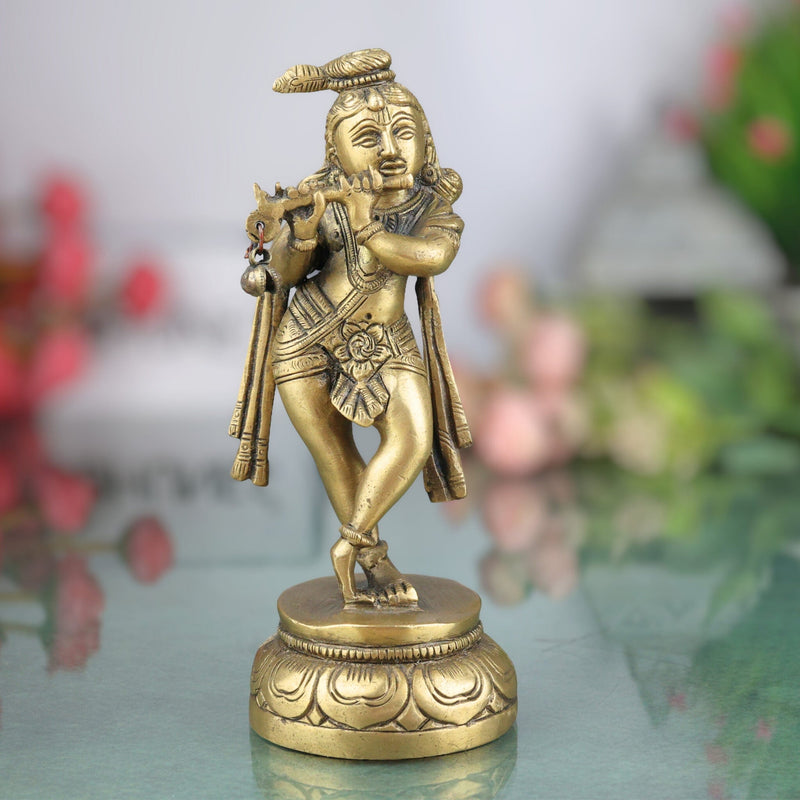 Brass Krishna Idol – Lord Bal Gopal Murti, Gopal Vigraham, Kanhaiya Statue, Makhan Chor Pooja Idol for Home Decor & Gifts,Gold, 6.5 Inch, 1 Piece